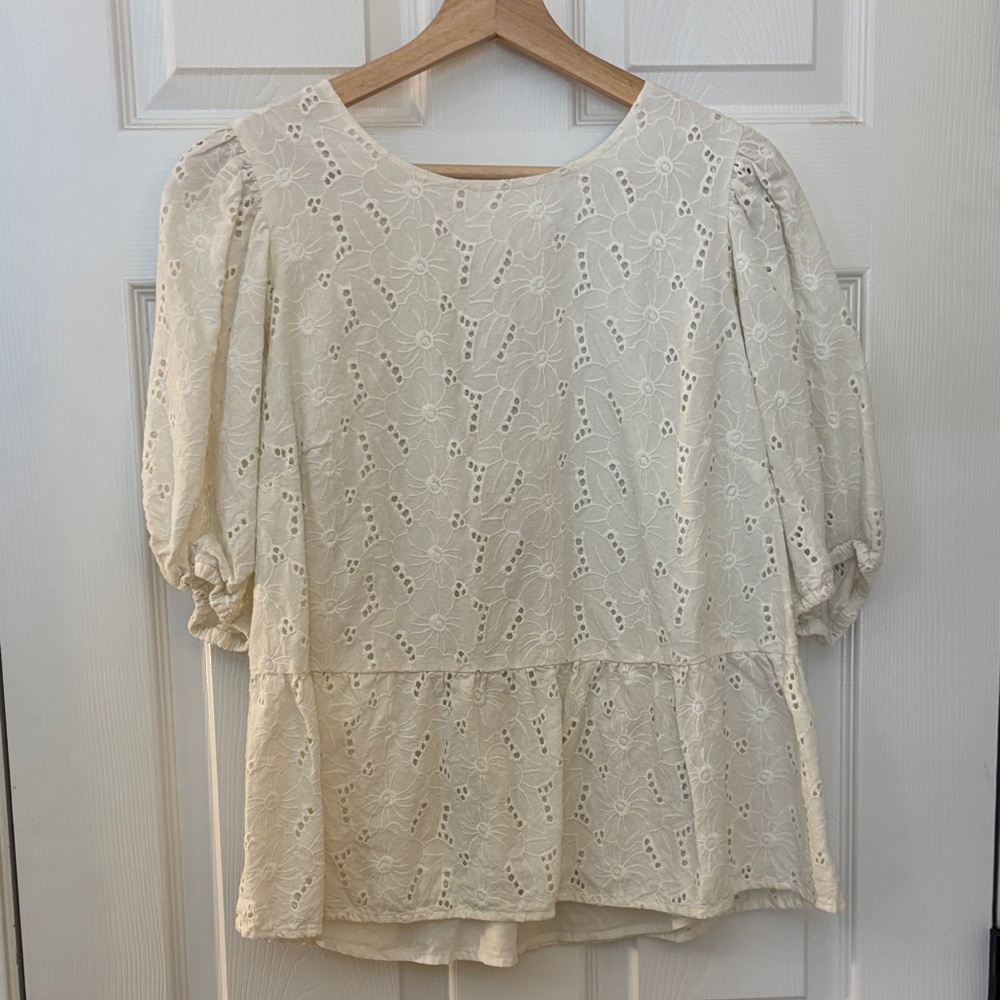 Knowledge Cotton Apparel Elegant Cream Bohemian Lace Women's Top XL